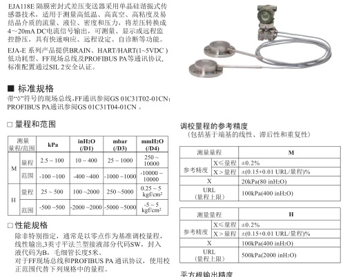 橫河川儀EJA118E變送器適用范圍？如何選擇類型？